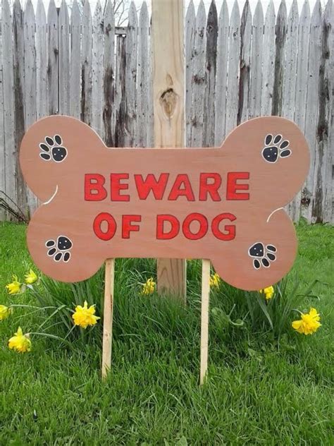 Beware Of Dog Sign Lawn Sign Yard Decor Outdoor Wood Yard Etsy