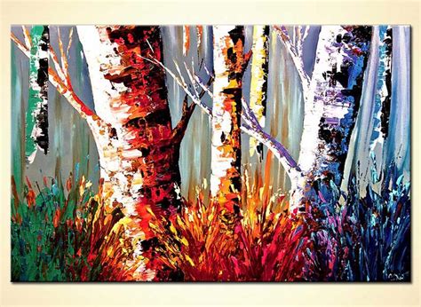 Painting For Sale Colorful Tree Trunks In Forest Birch