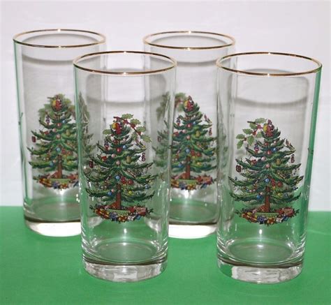 Spode Christmas Tree Gold Rim 6 14 Highball Glasses Lot Set Of 4
