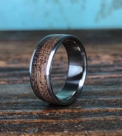 Titanium Ring Wedding Ring Wood Ring Black Walnut Ring Wood In Men039s Wedding Bands Wood Inlay 