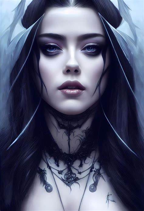 A Woman With Long Black Hair And Blue Eyes Is Shown In This Digital
