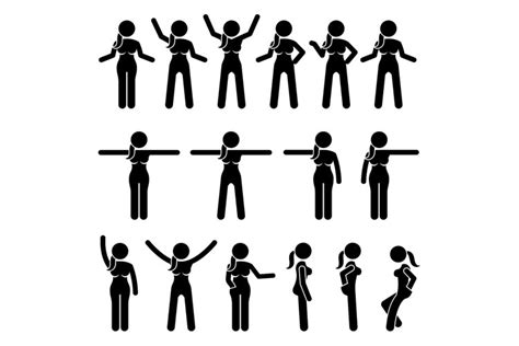 Woman Standing Actions Movements Pose Postures Stick Figures