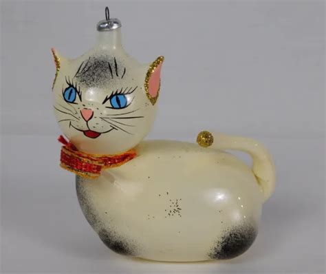 Vintage Creamy White Siamese Cat Blown Glass Christmas Ornament De Carlini Italy Picclick