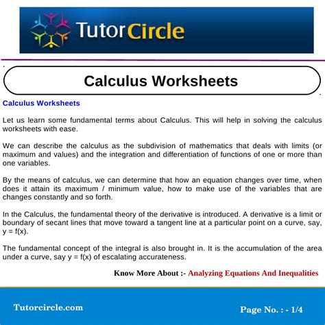 Our easy to print math worksheets are free to use in your school or home. Calculus Worksheets