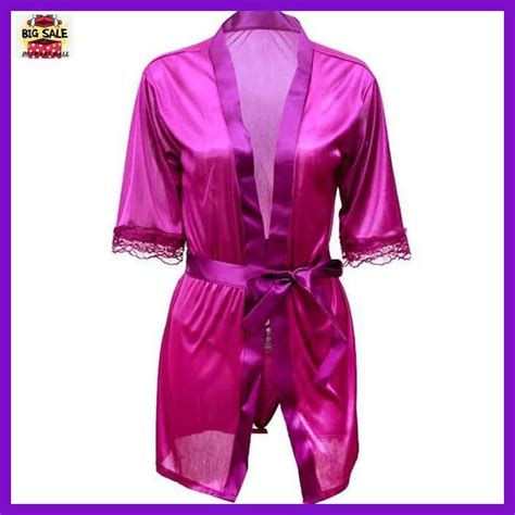 jual eiregnil ivy lingerie sexy kimono silk robe bathrobe g string purple ungu aslii