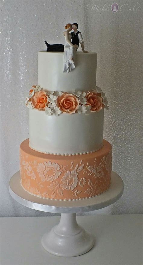 White And Peach Wedding Cake Wedding Cake Peach Elegant Wedding Cakes