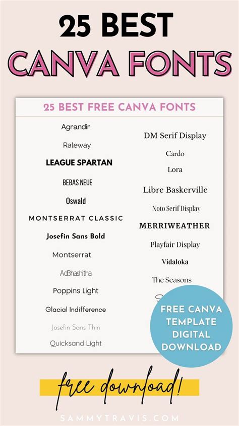 Best Free Fonts Canva Template Sammy Anne Creative Best Free Fonts Font Pairing Free Font
