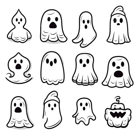 Halloween Ghost Doodle Set Cartoon Cute Characters Hand Drawn Clipart
