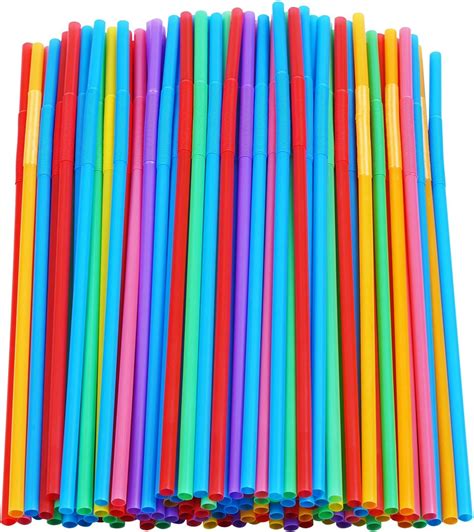 200 Pcs Colorful Plastic Long Flexible Straws023