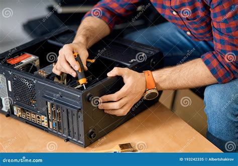 Man Assembling Computer System Unit Stock Image Image Of Cable