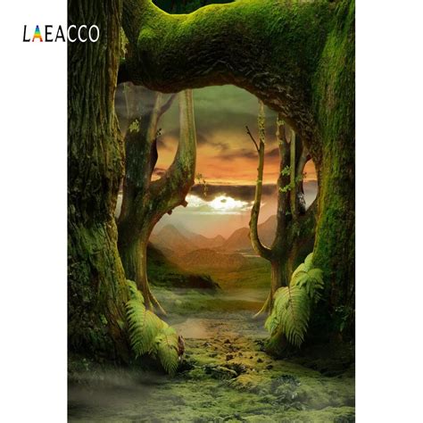 Laeacco Jungle Green Leaves Waterfall Scenery Portrait Photography