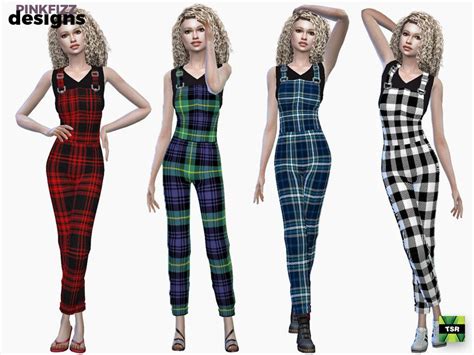 Sims 4 — Plaid Overalls By Pinkfizzzzz — Cute Dungareesoveralls For
