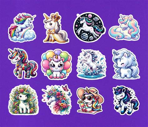 Set Of 12 Unicorn Stickers 2 Die Cut Unicorns Sticker Pack Cute Unicorn
