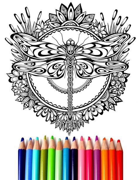 Free pdf dragon fly coloring pages. Dragonfly Mandala Coloring Sheet, Hand-Drawn Coloring Page ...