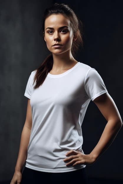 Premium Ai Image A Woman In A White Shirt Stands With Her Hands On