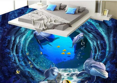 Wallpapers Custom 3d Flooring Seabed Cave Dolphin Tropical