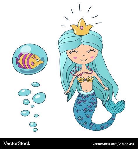 Beautiful Cute Little Siren Mermaid Royalty Free Vector