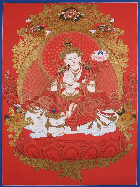 Samantabhadra Tibetan Buddhist Brocadeless Thangka Exotic India Art