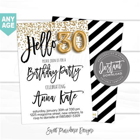 30th Birthday Invitation Editable 30th Birthday Invitation Hello 30