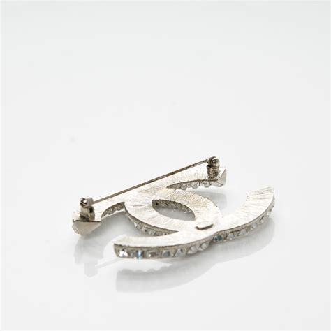 Chanel Baguette Crystal Cc Brooch Silver 187565