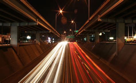 Photography Urban City Night Lights Highway Long Exposure
