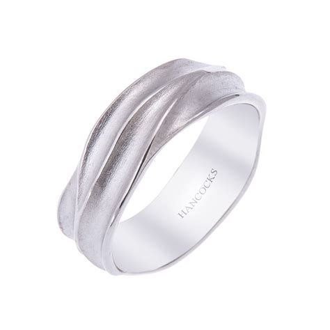 Platinum Gents Satin Wave Design Wedding Ring Hancocks Jewellers