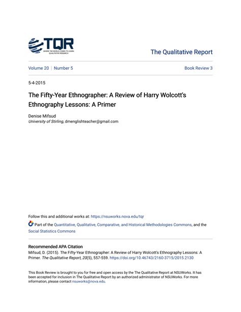 Pdf The Fifty Year Ethnographer A Review Of Harry Wolcott S Ethnography Lessons A Primer