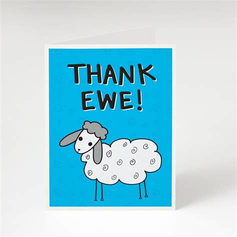 Super Sale Thank Ewe Greeting Card Funny Thank You Card Cute Thank
