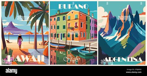 Travel Destination Posters Set In Retro Style Stock Vector Image And Art