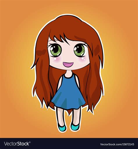 Anime Cute Little Cartoon Girl With Red Long Hair Vector Image