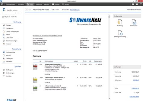 Das kaufmännische programm „softwarenetz rechnung bietet selbstständigen und kleinen unternehmen die möglichkeit, rechnungen zu schreiben sowie kundendaten und offene forderungen zu verwalten. Softwarenetz Rechnung 8 Key