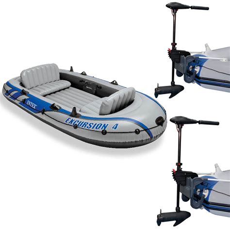 Intex Excursion 4 Inflatable Raft Set W 2 Transom Mount 8 Speed