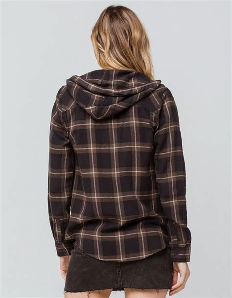 Destined Hooded Black Combo Womens Flannel Shirt Blkco 334491149