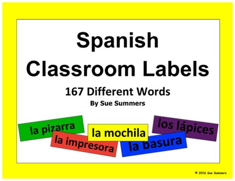 Spanish Classroom Labels 167 Different Words Teaching Resources