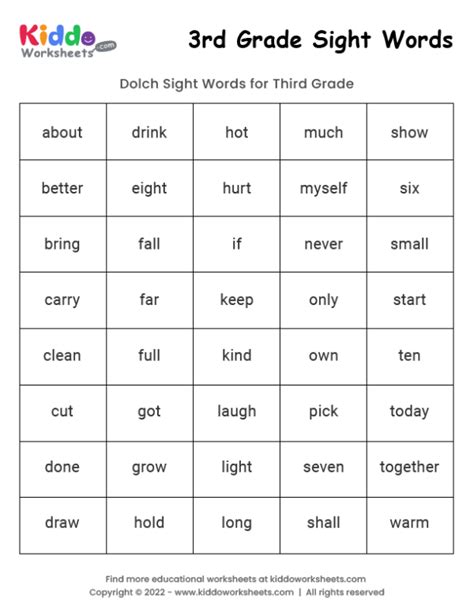 Sight Words Worksheets For Grade Vlrengbr