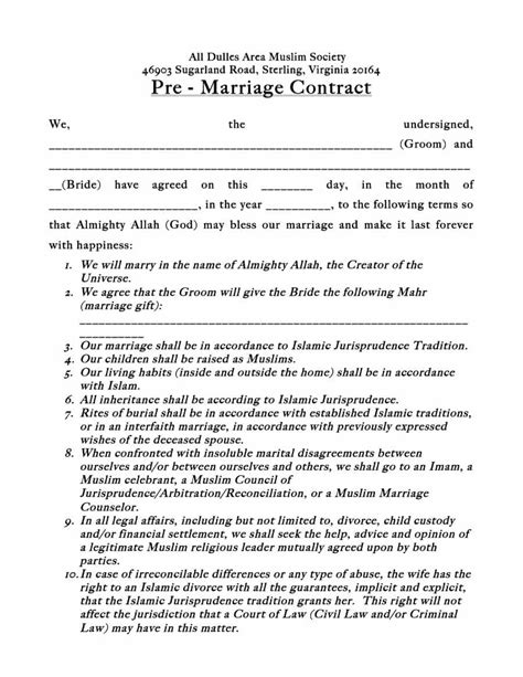 Marriage Contract Templates Standart Islamic Jewish In Islamic