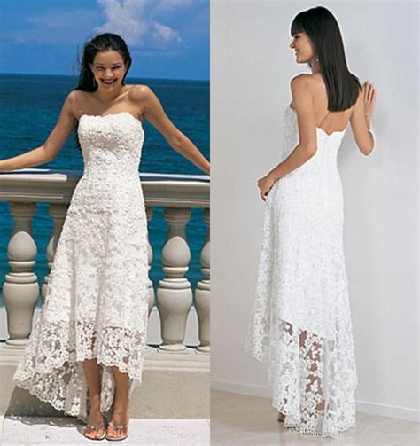 Beach Wedding Dresses High Low Cheap Simple White Lace 2016 Asymmetrical Sexy Strapless Summer