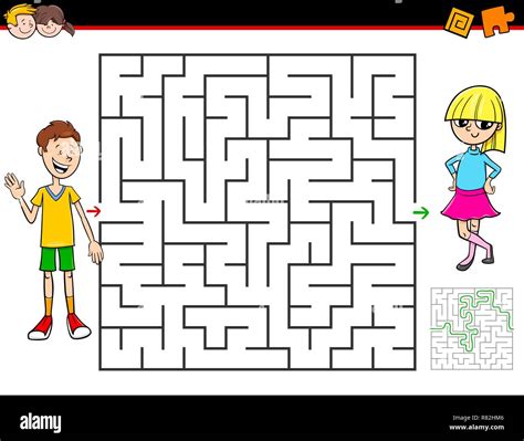 Cartoon Illustration Of Education Maze Or Labyrinth Activity Game For