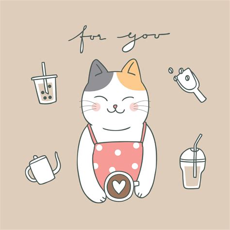 Cartoon Cute Cat And Coffee Vector 621652 Vector Art At Vecteezy