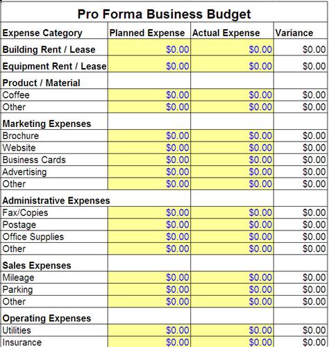 Pro Forma Business Budget Template Pro Forma Business Template