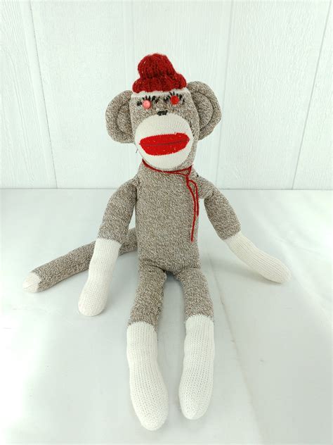 Vintage Handmade Sock Monkey Plush Doll 21 Stuffed Toy Etsy Uk