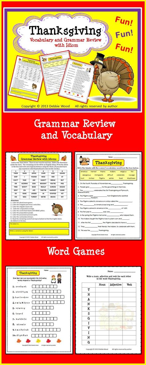Thanksgiving Vocabulary And Grammar Review With Idiom Thanksgiving Vocabulary Fun Language