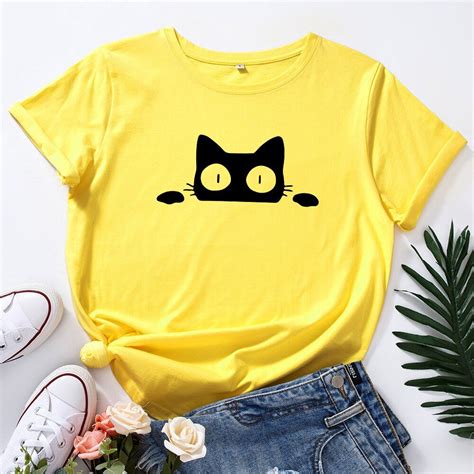 Voyeur Cat Printing Women Tshirt Casual Short Sleeve T Shirt Women Summer Fashion O Neck Graphic