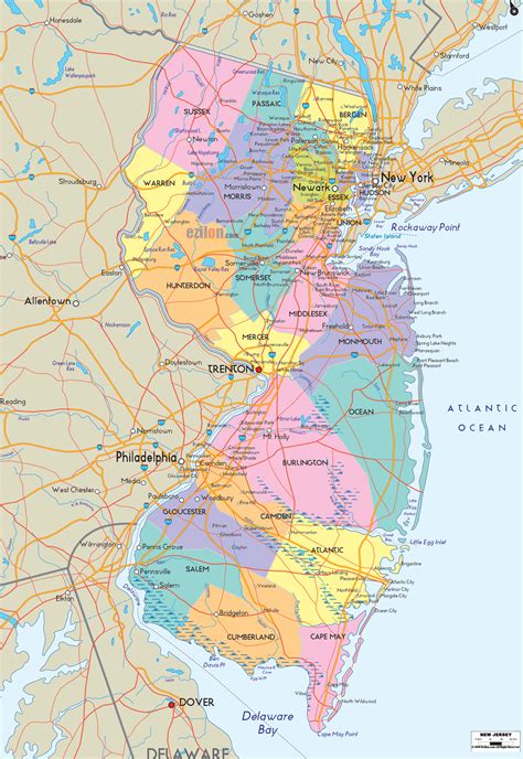 Map Of New Jersey Towns Color 2018