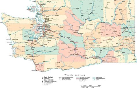 Washington Digital Vector Map With Counties Major Cities Roads