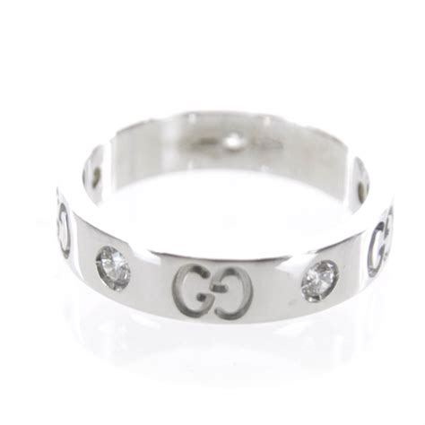 Gucci 18k White Gold Diamond Icon Thin Band Ring 45 32747