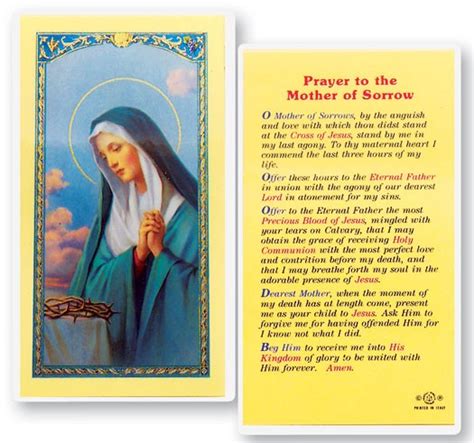 Mother Of Sorrow Laminated Prayer Cards 25 Pack