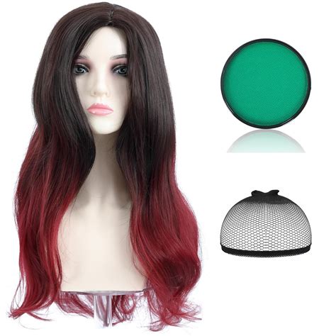 Amzcos Long Wavy Black And Dark Red Ombre Wig For Women Two