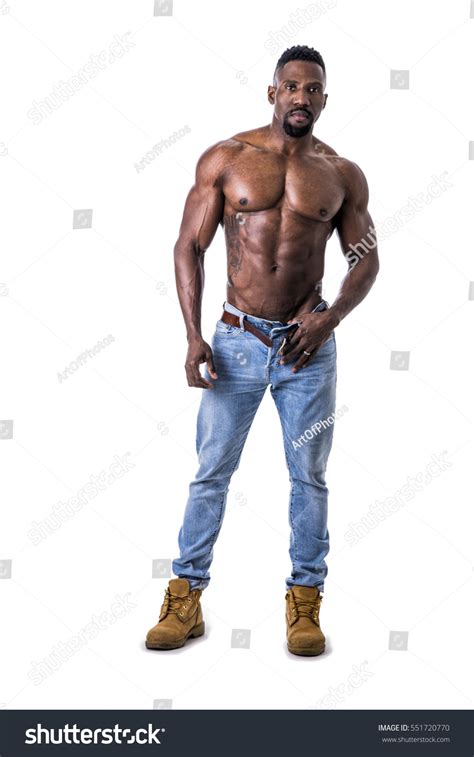 African American Bodybuilder Man Naked Muscular Stock Photo 551720770