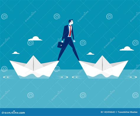 Businessman Standing Two Paper Boat Concept Business Vector